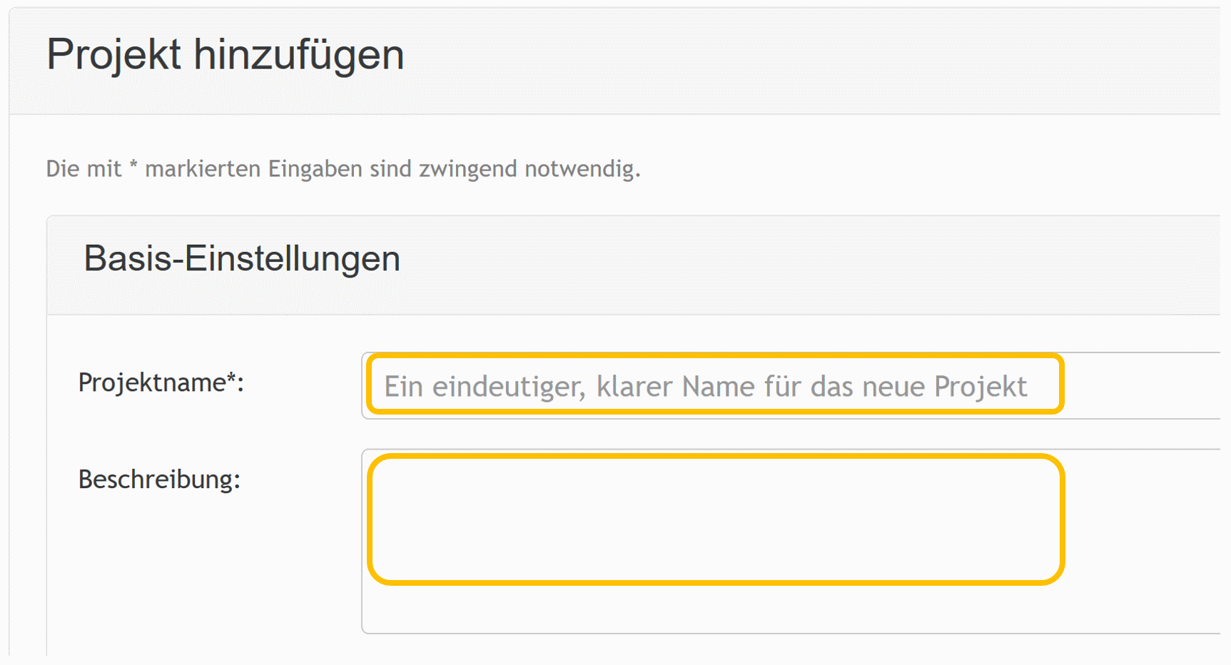 Basis-Einstellungen für Projekt