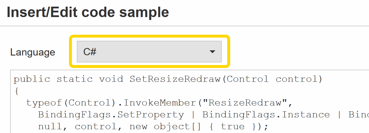 Select the programming language for the syntax highlighting to be working.